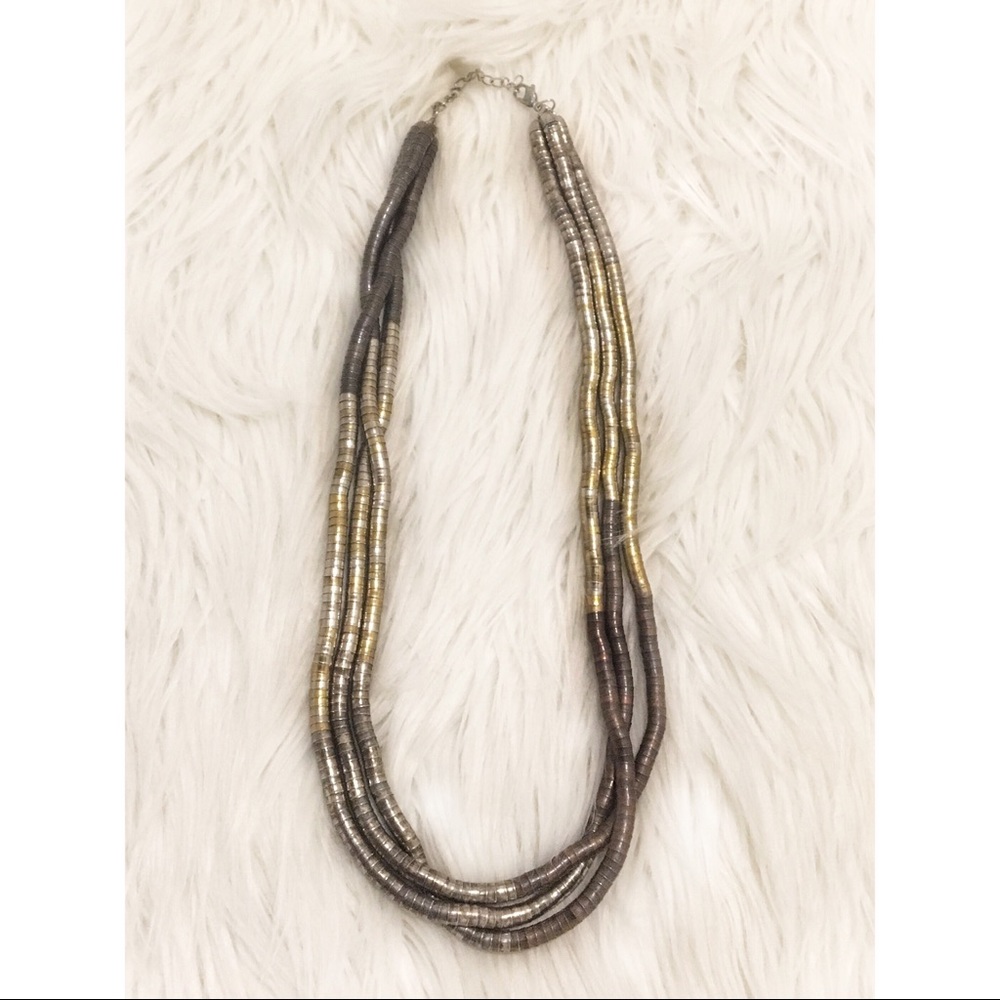 Tri tone brass triple layer necklace